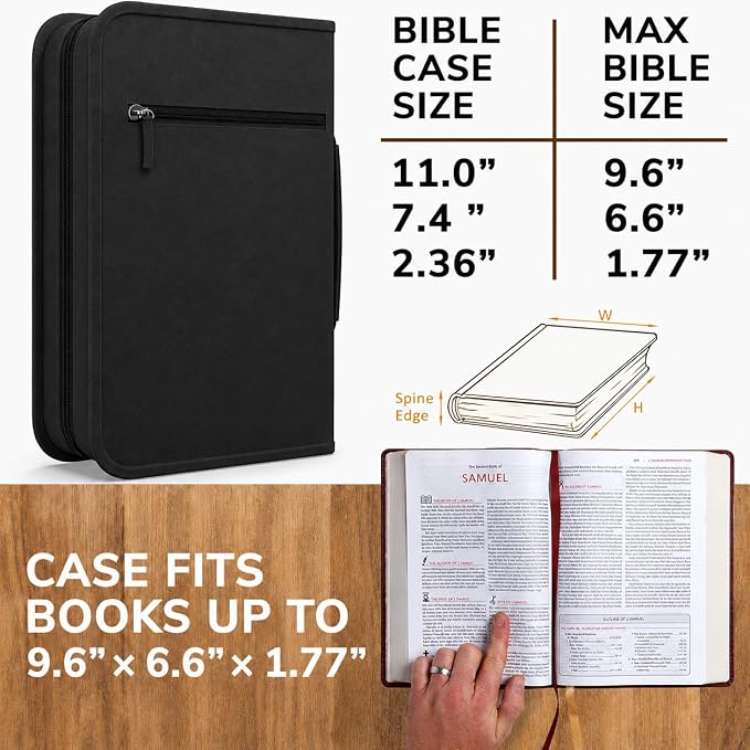 DEHITE Bible Cover for Men — Bible Cover Cases for Men – Black Medium Size – Bag Fits Book 9.6 x 6.6 x 1.77 in – Pen Slots – Zippered Pocket – Premium Fabric – Christian Gift Accessories