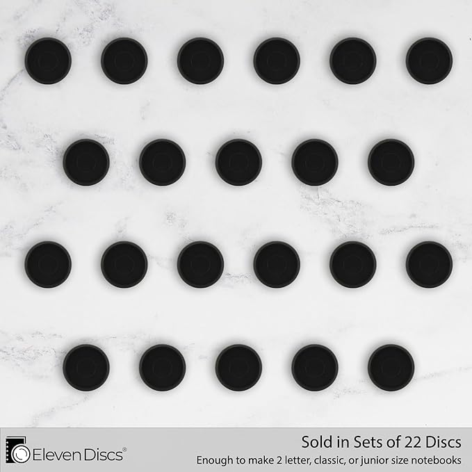 Eleven Discs ½-Inch Black Plastic Discbound Expansion Discs for Custom Notebook and Planner - Compatible with Circa, Arc, TUL (Set of 22)