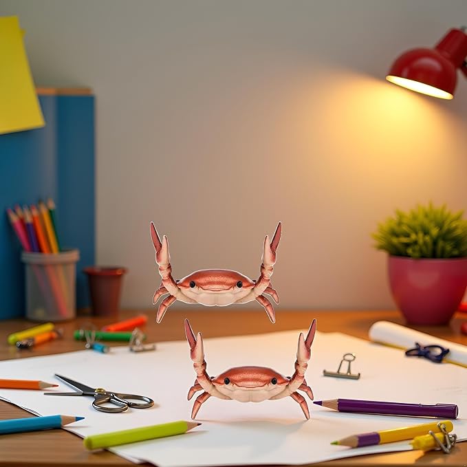 2Pcs Creative Crab Pen Holder Weightlifting Crabs Pen Stand Storage Rack, Office Desktop Decoration, Pencil Holders Supplies Holders and Dispensers, Desk Accessories and Workspace Organizers (Red)
