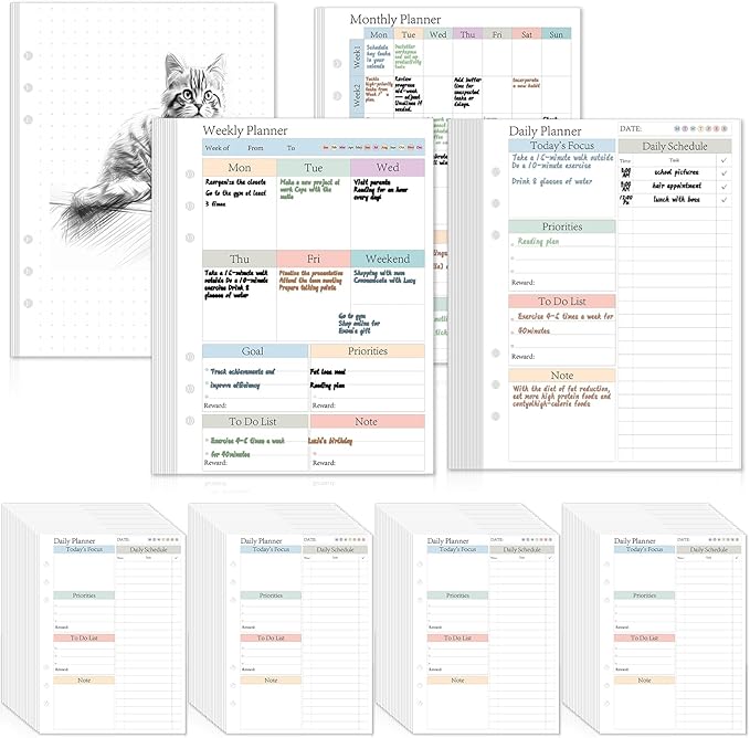 ADHD Planner Refill Pages for A5 Binders Planner Inserts Daily Weekly Monthly 480 Sheets/960 pages for 6 Ring Binder Undated Planners Refills Colorful To Do List Refill Paper 120 GSM Thick Loose Leaf Paper for 1 Year Neurodivergent Journal Productivity...