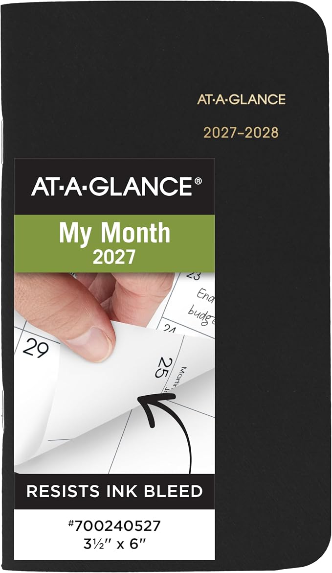 AT-A-GLANCE 2027-2028 Planner, 2-Year Monthly Planner, 3.5" x 6", Pocket Size, Unruled Daily Blocks, Black (700240527)