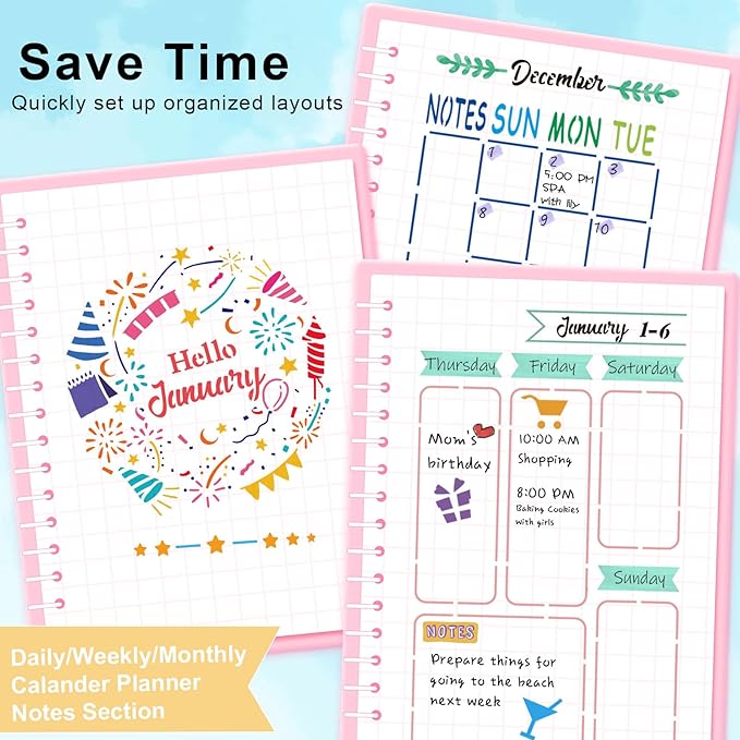 GYGOT 36 PCS Planner Stencils,Plastic Bullet Journals Stencils Journaling Supplies Bujo Accessories for A5 Dotted Journals,Incl. Ultimate Productivity/Seasonal Themes/Calendar Stencil