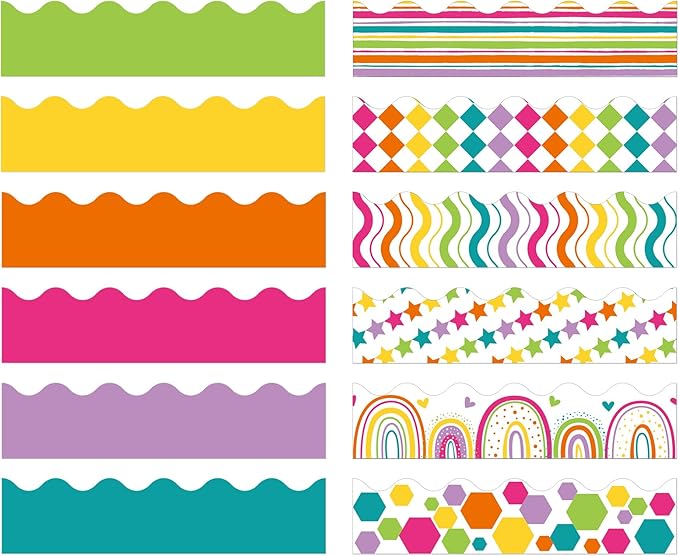 240 Pcs 236ft Holiday Bulletin Board Borders Colorful Rainbow Scalloped Border Trim Bulk Bulletin Decor for Classroom Back to School Decor(Multicolor Style)