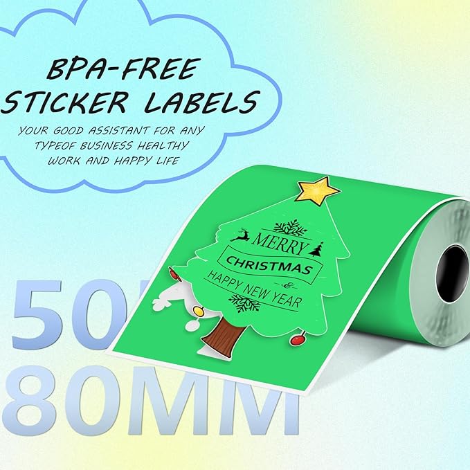 Thermal Labels Christmas Tags for Xmas Compatible with Phomemo M100/M110/M150/M221/M220/M120/M200/M250 Label Printer,1.97''x3.15''(50x80mm), 100 Labels/Roll