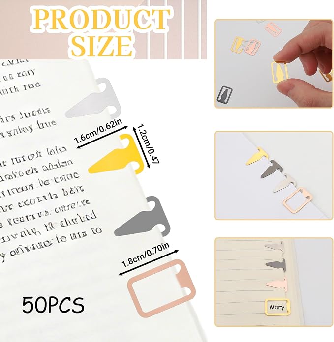 50Pcs Multicolored Book Darts Arrow Metal Bookmark, Cute 4 Colors Book Line Markers Bookmark Clip, Portable Page Markers for Students, Teacher, Readers, Book Lovers(Silver, Black, Gold, Rose Gold)