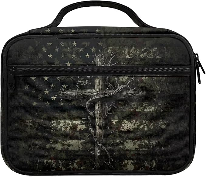 Cross American Flag Bible Covers for Women Men Zippered Bible Carrier Book Bag Church Bag Bible Protective with Handles Christian Gifts, Green Camo Print
