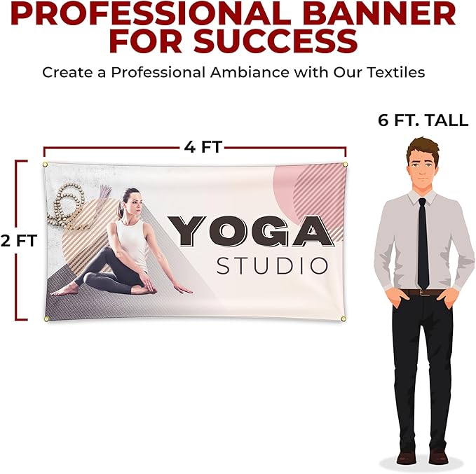 Yogga Studio Large Banners and Signs for Outdoor by Mavis Printing-Polyester Banner with 4 Holes for Easy Hang Indoor & Outdoor|4x1 Feet HD Print Sign to Promote Church| Made in USA