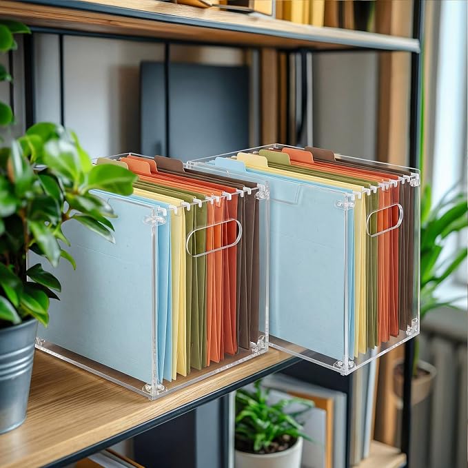 Novabright 1 Pack Acrylic File Organizer Box with Handles, Clear Hanging File Organizer for Letter Size/a4 Filing Crate Bin Holder for Desk, Office, Home, School (Letter,12.2" L x 5.51" W x 9.84" H)