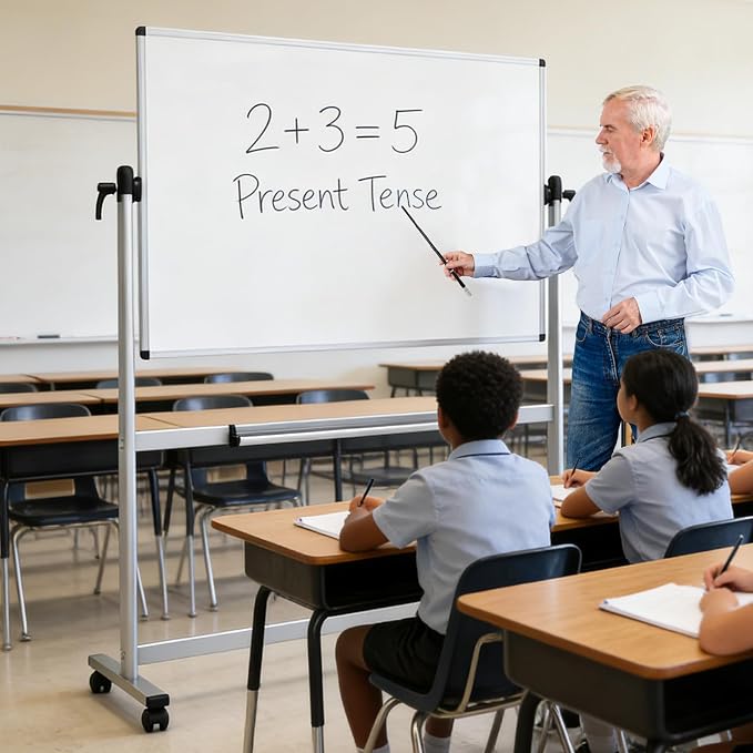 VIZ-PRO Double-Sided Magnetic Mobile Whiteboard, 48 x 36 Inches, Aluminium Frame and Stand