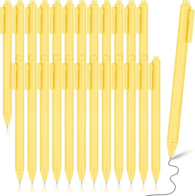 Cholemy 24 Pack Retractable Pens Bulk Pastel Gel Ink Pens 0.5mm Fine Point Tip Black Ink with Grip Smooth Writing for Journaling Note Taking School Supplies(Yellow)