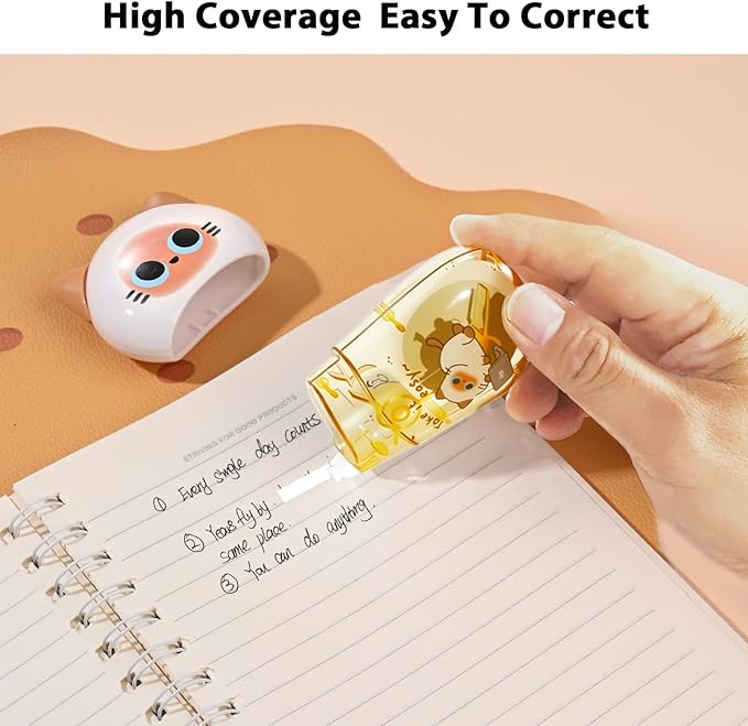 Cute Cat White Correction Tape Kawaii Extra-Long Correction Tape – 98ft (30m) Each with Aesthetic Cute Cartoon Cat Applicator for Back To School Office Supplies