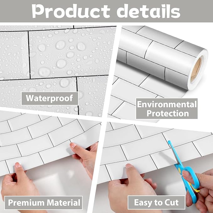 Qyeahkj 17.7in x 20ft Bulletin Board Paper Roll Bulletin Board Background Paper Fade Resistant Classroom Decoration Poster Art Craft Home Wall Education Decor Supplies White Tile