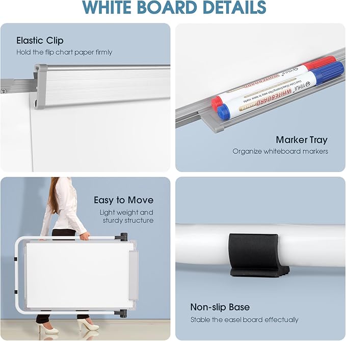 MaxGear Easel Whiteboard with Stand, 36" x 24" Double-Sided Dry Erase Board Flip Chart, Height Adjustable,Foldable, Portable for Home Office Classroom Teaching, 2PCS