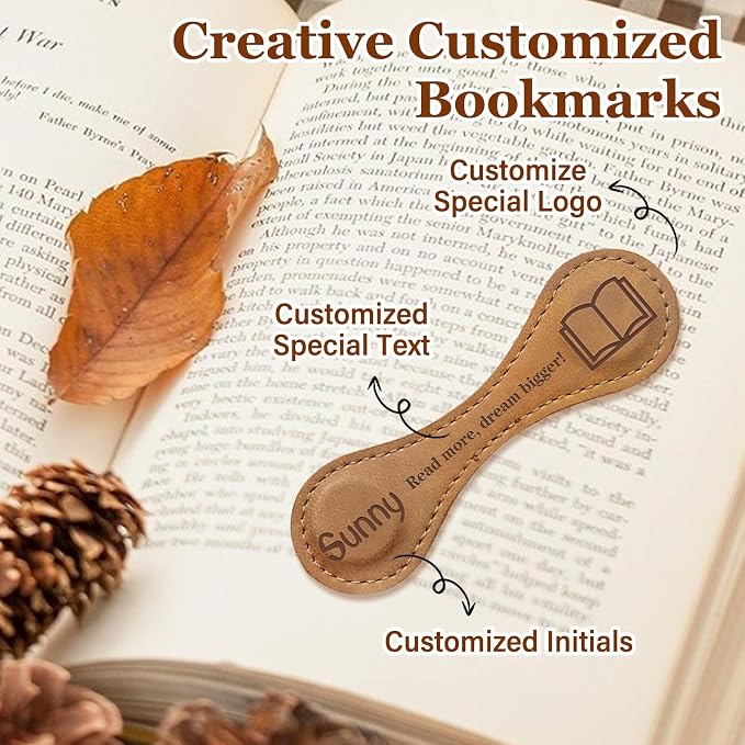Personalized Leather Magnetic Bookmarks Custom Engraved Leather Magnetic Bookmarks Clips with Name Initial Personalized Gifts for Book Lovers Readers