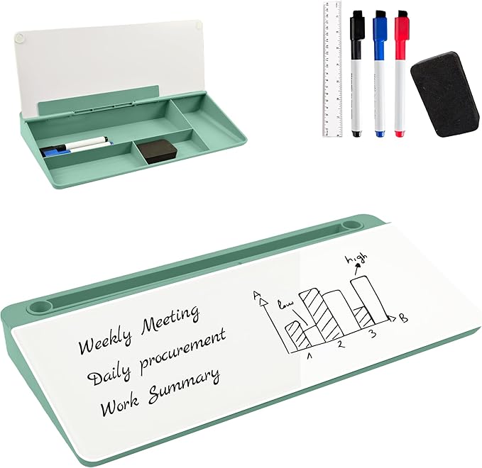 Desktop Whiteboard, Glass Dry Erase Board, Desk Board Buddy,Computer Keyboard Stand,Desk Whiteboard Organizer for Home,Office,School Supplies(Green)