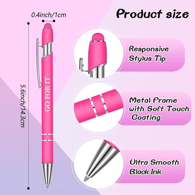 Zonon 12 Pcs Inspirational Pens Gift Set Funny Ballpoint Pen with Stylus Tip Motivational Graduation Gifts Bulk for Teacher Coworkers Nurse School Office Supplies(Pink,Motivational Style)