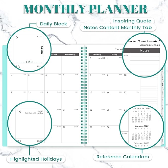 Monthly Planner 2026-2027 - Planner 2026, 9'' x 11'', 24 Months from JANUARY 2026 to DECEMBER 2027, Monthly Calendar with Tabs, Inner Pocket