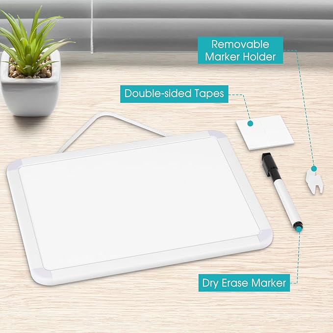 WALGLASS Small Dry Erase Whiteboard, 8.5" x 11" Magnetic White Board for Wall, Fridge, Locker, Portable Mini White Board for Kids, Students, Hang or Stick Whiteboard for Home, School, Office, Kitchen