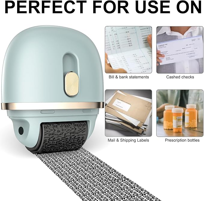 Lomil Identity Protection Roller Stamps - Wide Identity Theft Protection Stamp for ID Blockout with Refills - Privacy Confidential and Address Blocker (Blue, 2 Pack)