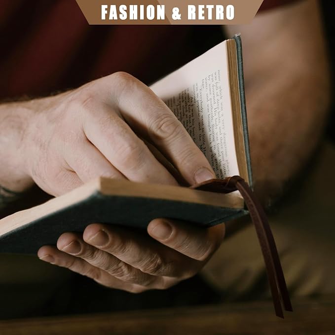 Jack&Chris Genuine Leather Bookmark, Thin Handmade Stitched Bookmarks for Women Men, Classic Style Book Accessories Gifts for Book Lovers Students Writers Readers Teens Adults, Red Brown