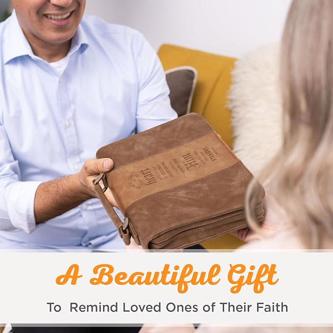 Christian Art Gifts Men's Classic Bible Cover Trust in The Lord Proverbs 3:5, Brown Faux Leather, Large