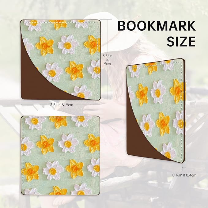 2 Pack Flower Leather Book Corner Bookmark, Durable Handmade Reading Accessories - Gifts for Readers, Women, Men, Teachers, Students 3
