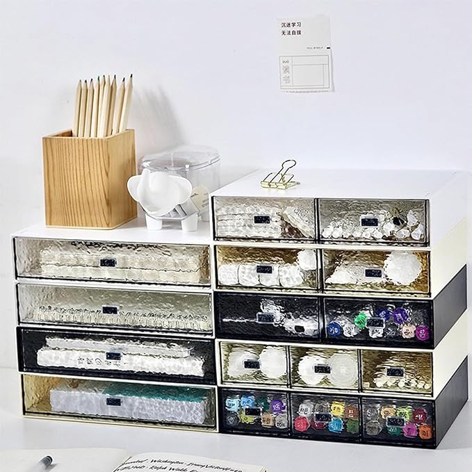 Desk Drawer Organizer, Stackable Office Supplies Desk Organizer, Plastic Plastic Storage Drawer, Desk Grocery Organizer For Stationery/Office Supplies (New White, 3 compartments)