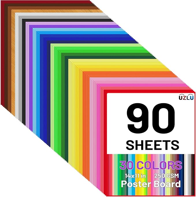 90 Pcs Colored Poster Board 30 Assorted Color Posterboard Paper Bulk 11 x 14in 250 GSM Thickness Cardstock Blank Smart Vision Board for School Drawing Craft Projects DIY Display Supplies