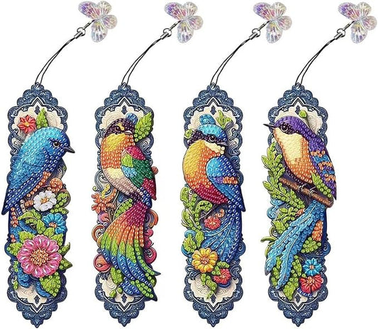 4pcs Bird Diamond Art Bookmarks,Diamond Painting Bookmark Kits for Adult,DIY Gem Art Small Crafts with Rhinestone Tassel,Paint by diamonds for Graduation Birthday Reader Gifts,For Book Lovers (Bird02)
