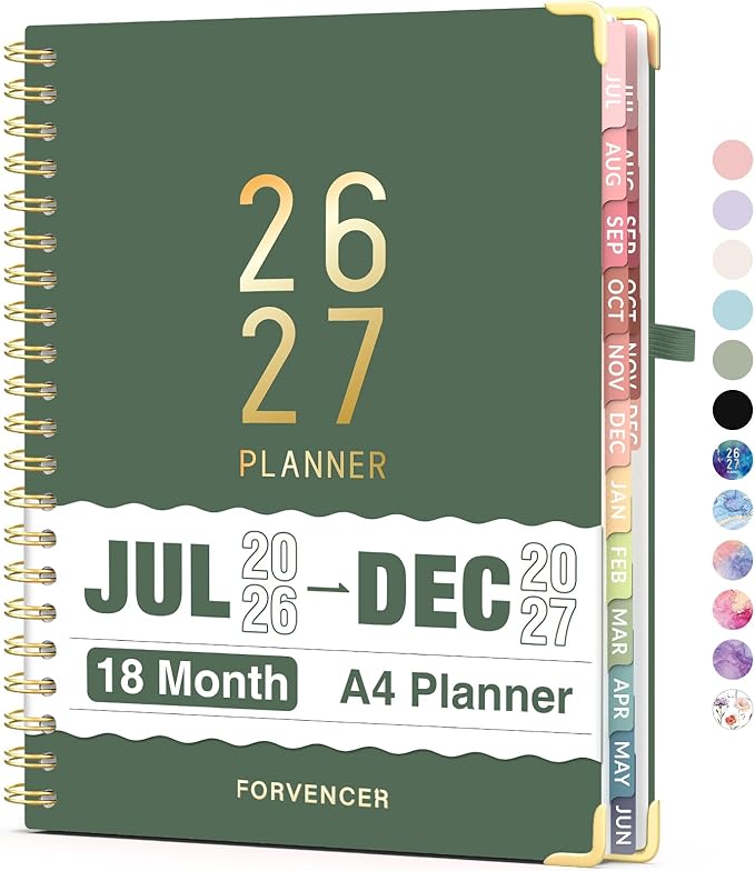 Jul 2026 - Dec 2027 Planner, Forvencer 18 Month Academic Planner 2026-2027, 8.5" x 11", Calendar Planner Weekly and Monthly, Daily Agenda Book, School Supplies for Student Teacher, A4, Dark Green