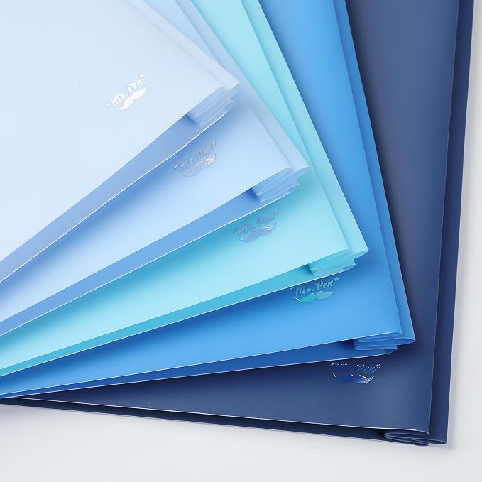 Mr. Pen- Plastic Folders with Pockets and Prongs, 5 Pack, Letter Size, Blue Shades, Flexible Plastic Folders with Prongs