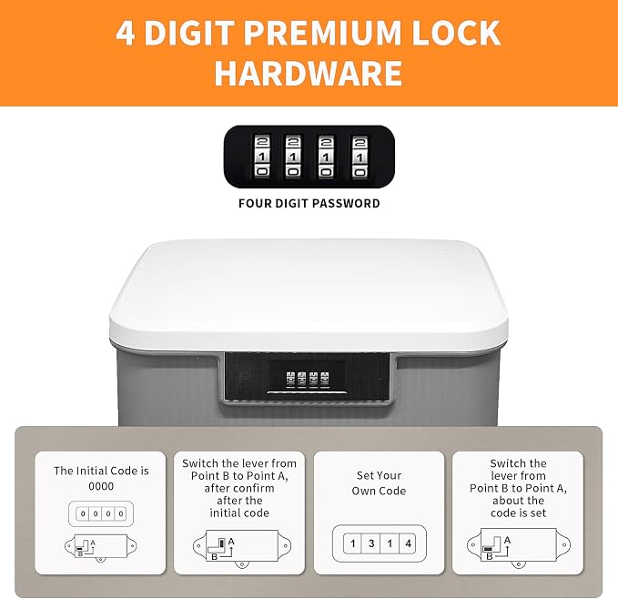Lockable Storage Container Bin, 4.2 Gallon Capacity Organizer Box with Combination Lock, Heavy Duty Plastic Trunk, Usable As Item Organizer Or Office File Storage(Gray)