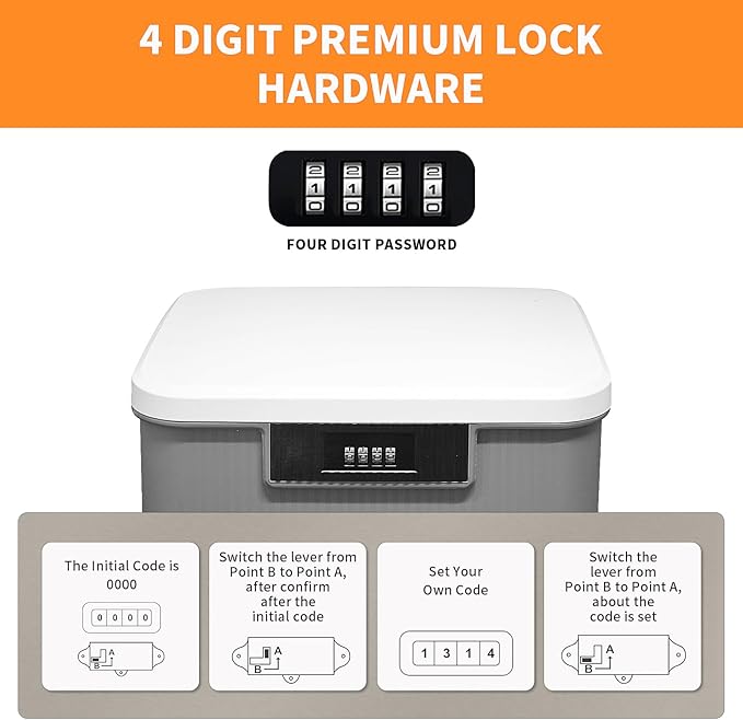 RUIAN Lockable Storage Container Bin, 2.3 Gallon Security Portable Combination Lock Plastic Box, Locked Security Box Suitable for Storing Important Items and Documents (White Gray)
