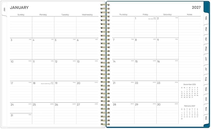 Blue Sky 2027 Weekly and Monthly Planner Calendar, January 2027 - December 2027, 8.5" x 11", Flexible Cover, Laminated Tabs, Durable Twin Wire Binding, Storage Pocket, Bakah Blue