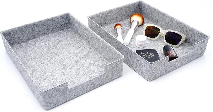 Welaxy Desk Drawer Organizer Letter Trays Felt Document File Papers Magazines Storage Sorting Box Soft Sturdy 2-piece office home fall gift solution (Light Grey)