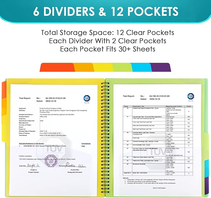 KTRIO 12 Pocket Project Organizer, Letter Size Spiral Binder,Green | 12 Pocket Storage,Letter Size Fit,Water-Resistant Poly,Zip Pouch Included,Writable Color Tabs