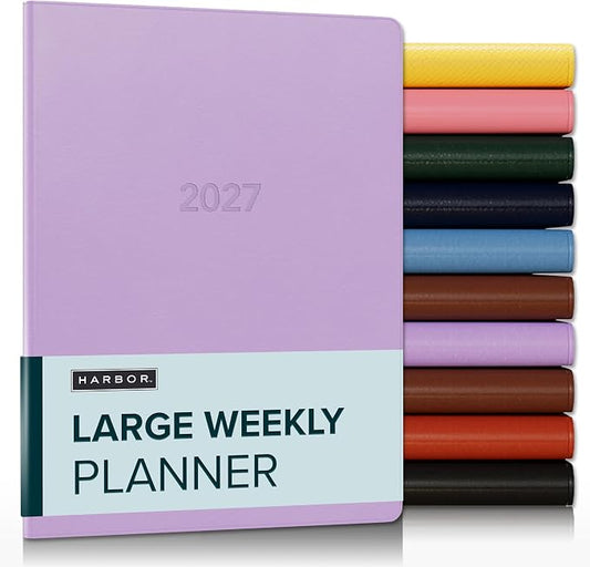 Harbor Large Weekly Monthly Planner 2027, Calendar Planner & Notebook - Durable Faux Leather, 192 Pages, Softcover & Book Bound - Cambridge Lavender - 9.75x7.5"
