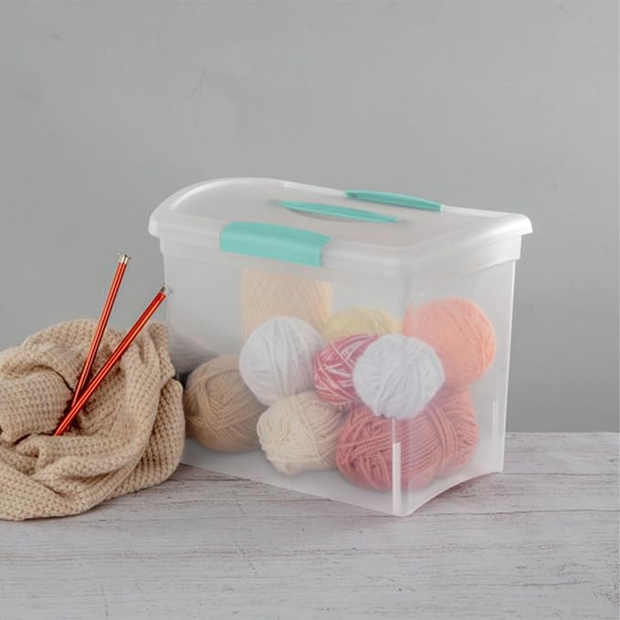 Sterilite Large Nesting ShowOffs, Stackable Small Storage Bin with Latching Lid and Handle, Plastic Container to Organize Office Files, Clear, 18-Pack