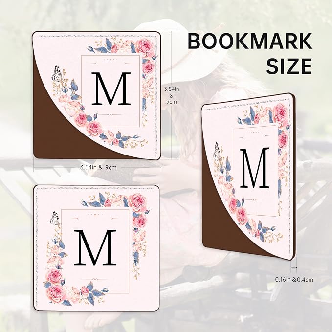 2 Pack A-Z Leather Book Corner Bookmark, Durable Handmade Reading Accessories - Gifts for Readers, Women, Men, Teachers, Students M
