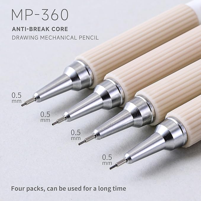 languo 0.5mm Mechanical Pencil Set with Case, 4PCS Drafting Mechanical Pencils Kit – 4 Tubes 2B Lead Refills, 3 Erasers, Ideal Pencil Set for Writing & Drawing