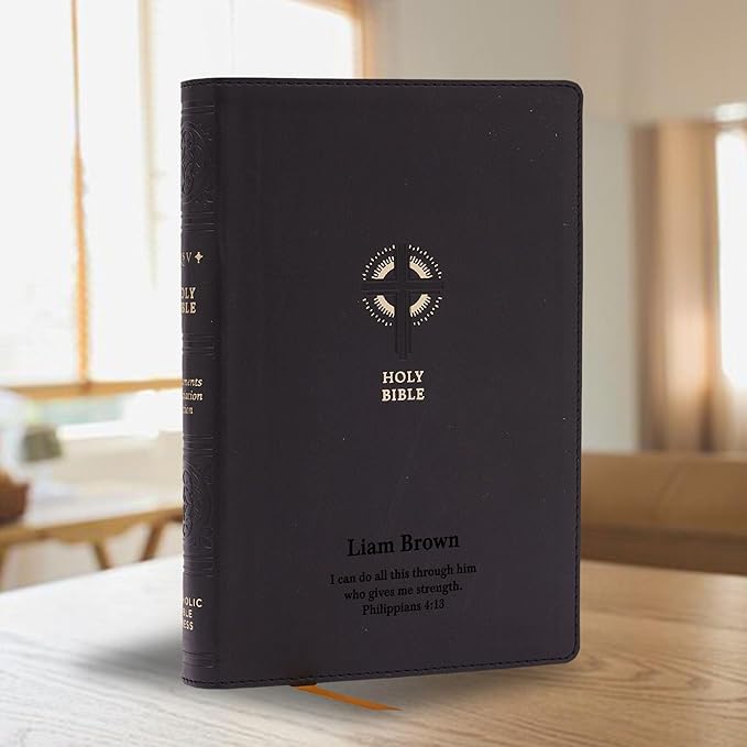 Personalized NRSV Sacraments of Initiation Edition Bible Faux Leather Medium Print Size | Custom with Name, Date or Text | Gift for Catholic and Religious Celebrations | Black
