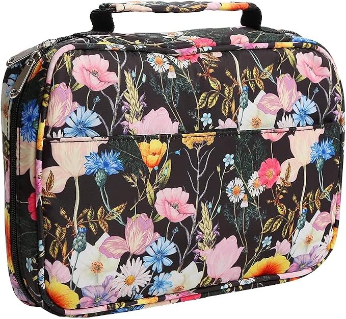 Bible Cover Carrying Book Case Church Bag Bible Protective with Handleand Zippered Back Pocket, Gift for Girls Women Men Father Kids (Black Flower)
