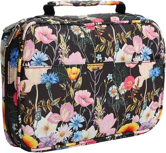 Bible Cover Carrying Book Case Church Bag Bible Protective with Handleand Zippered Back Pocket, Gift for Girls Women Men Father Kids (Black Flower)