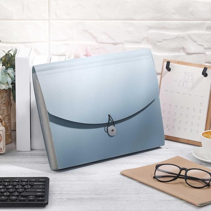 Cholemy Expanding File Folder 13 Pockets File Organizer with Labels A4 Letter Size Receipt Document Organizer Plastic Expandable Filing Folders for Office, Home(Blue)