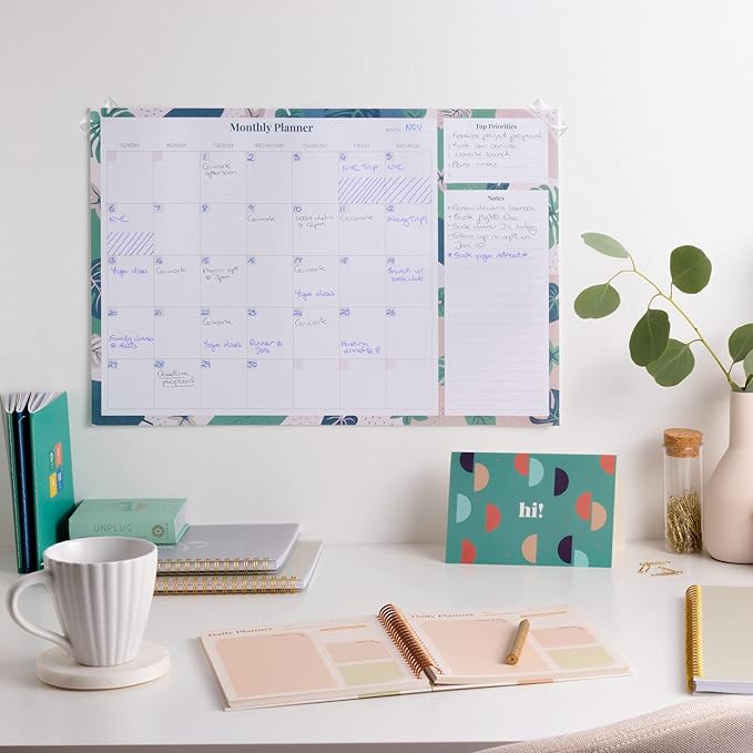 Rileys & Co Monthly Desk Pad Planner, Undated Calendar With 52 Tearaway Sheets, Wide To Do Notepad With Top Priorities and Notes, 16.5 x 11.4 Inches (Floral)