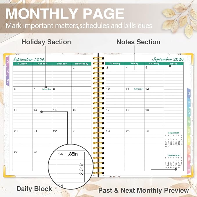 GuassLee 2026-2027 Weekly Monthly Academic Planner A4, 12-Month Hardcover Large Calendar Planner with Tabs, Stickers & Pocket, July 2026 to June 2027 Daily Planner Organizer for School Home Office