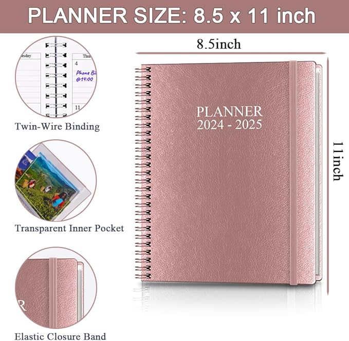 2024-2025 Planner - 2024-2025 Weekly & Monthly Planner from July 2024 - June 2025, Perfect to Organize Your Daily Life, 8.5" x 11", Rose