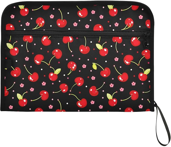 ALAZA Cherry Flower on Black 13 Pocket Expanding File Folder with Labels, Accordion File Folder File Organizer Letter A4 Paper for Office School Student