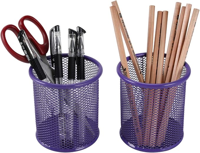 EasyPAG Pencil Holder for Desk, 2 Pack Metal Pen Organizer, Mesh Pencil Cup Organizer for Home, Office, Classroom, School, Purple