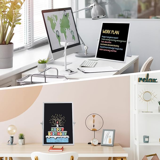 Small Magnetic Chalk Board Easel 10"X14", Double-Sided Tabletop & Wall Hanging Chalkboard with 4 Chalks & Eraser, Desktop Mini Black Board Sign for Office Desk Home Menu School